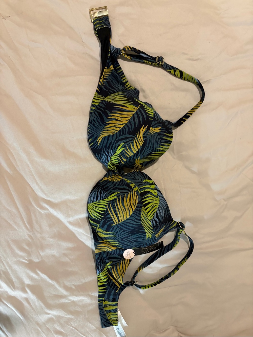 Victoria’s Secret  push up bikini top — Navy with Green Leaf Print 34DD